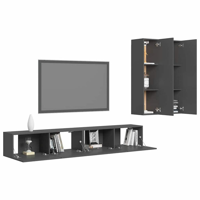 Set dulapuri TV, 4 piese, gri, lemn prelucrat WALTI