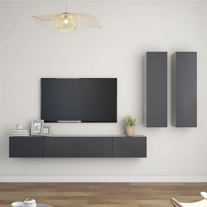 Set dulapuri TV, 4 piese, gri, lemn prelucrat WALTI