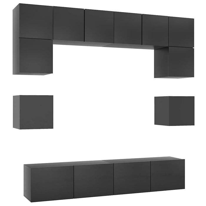 Set dulapuri TV, 8 piese, gri, lemn prelucrat WALTI