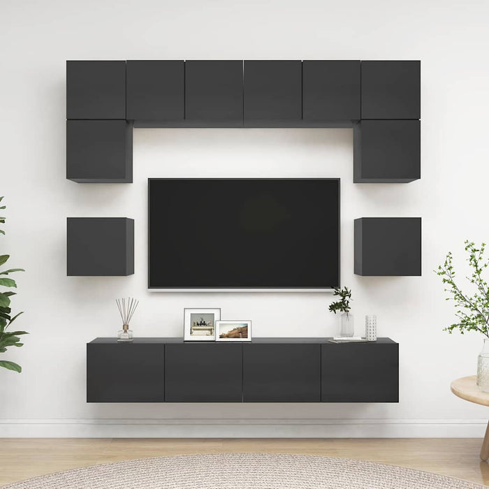 Set dulapuri TV, 8 piese, gri, lemn prelucrat WALTI