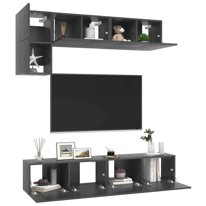 Set dulapuri TV, 5 piese, gri, lemn prelucrat WALTI
