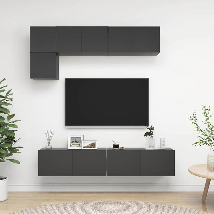 Set dulapuri TV, 5 piese, gri, lemn prelucrat WALTI