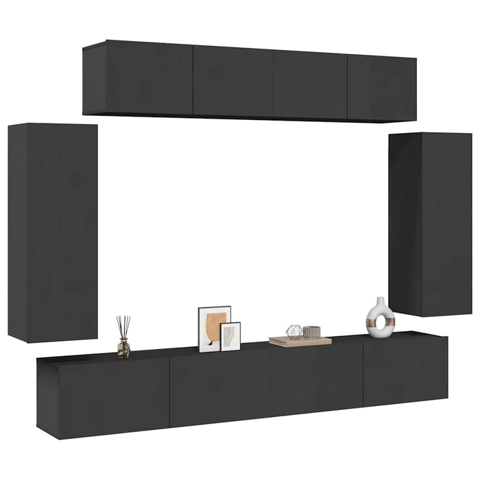 Set dulapuri TV, 6 piese, gri, lemn prelucrat WALTI