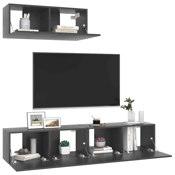 Set dulapuri TV, 3 piese, gri, lemn prelucrat WALTI