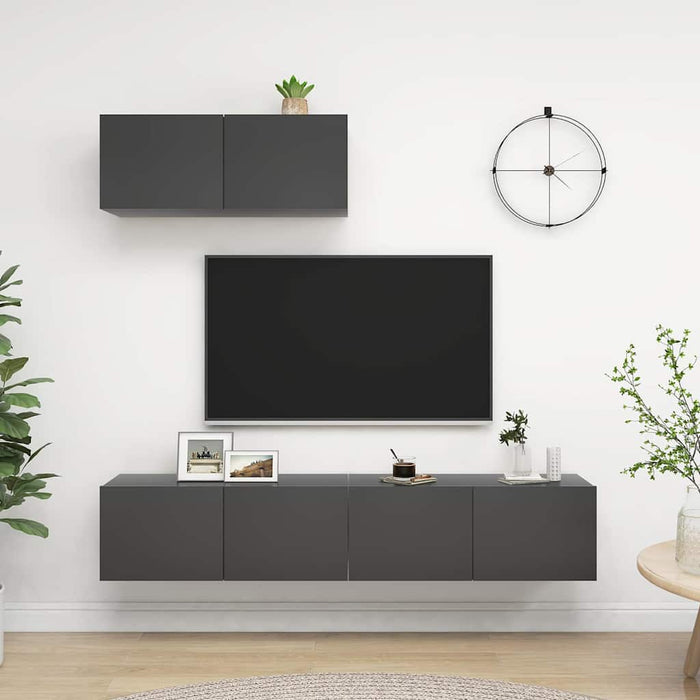 Set dulapuri TV, 3 piese, gri, lemn prelucrat WALTI