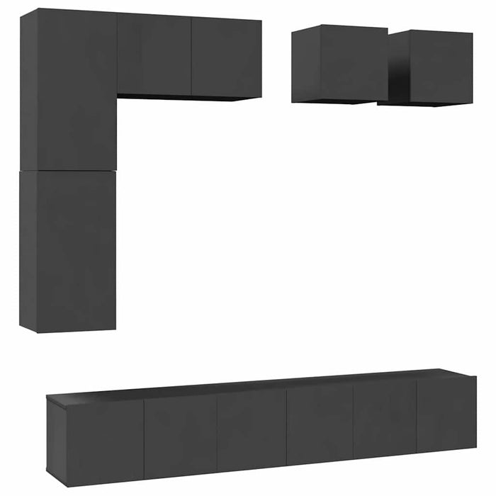 Set dulapuri TV, 8 piese, gri, lemn prelucrat WALTI