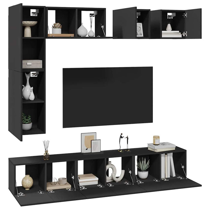Set dulapuri TV, 8 piese, gri, lemn prelucrat WALTI