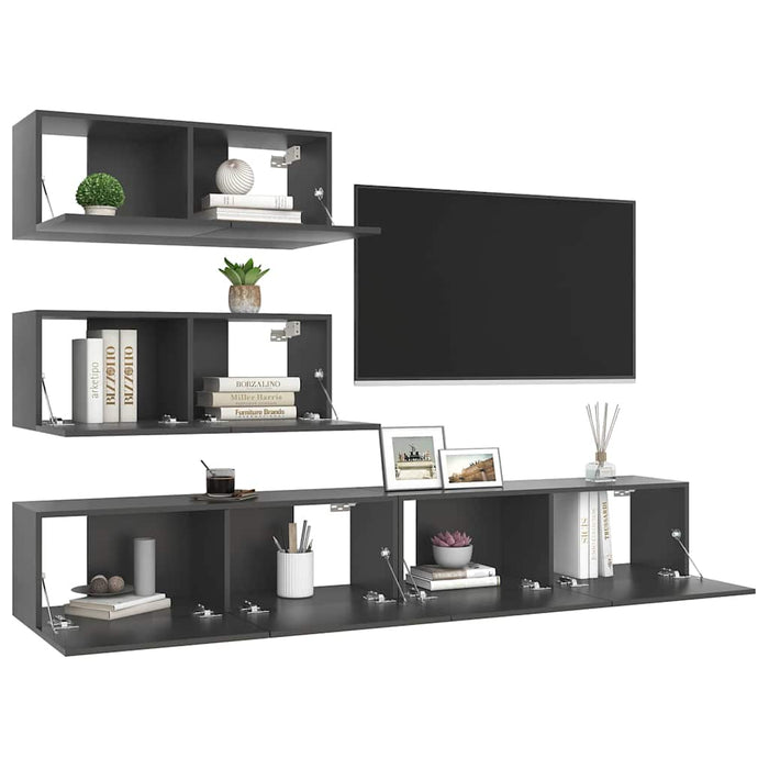 Set dulapuri TV, 4 piese, gri, lemn prelucrat WALTI