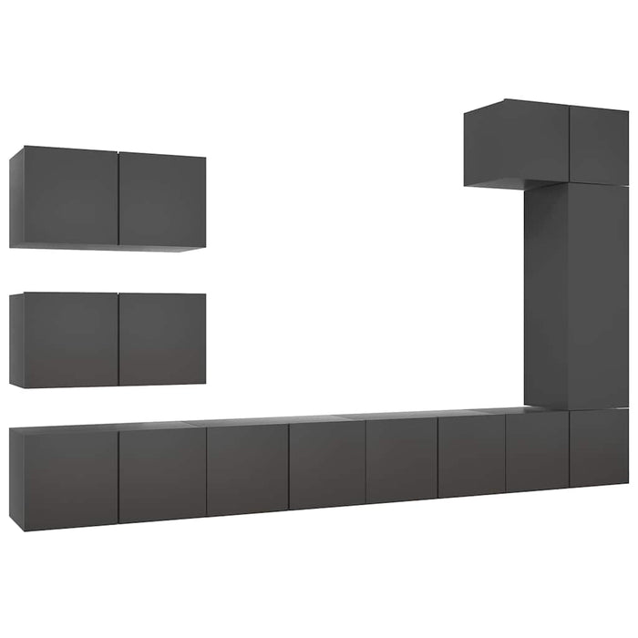 Set dulapuri TV, 8 piese, gri, lemn prelucrat WALTI