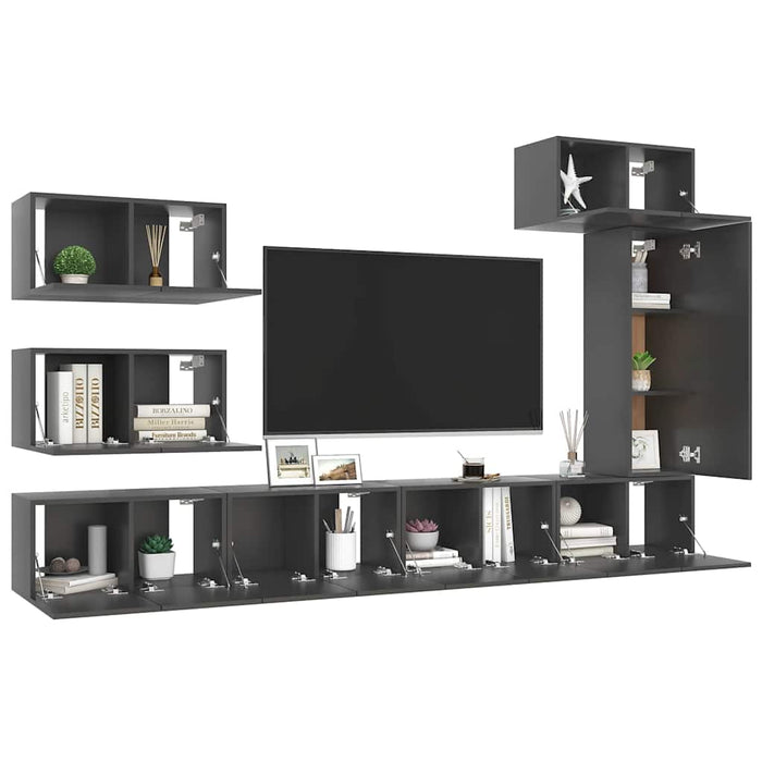 Set dulapuri TV, 8 piese, gri, lemn prelucrat WALTI