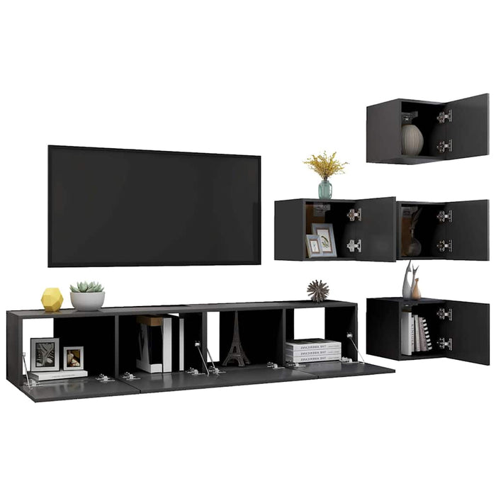 Set dulapuri TV, 6 piese, gri, lemn prelucrat WALTI