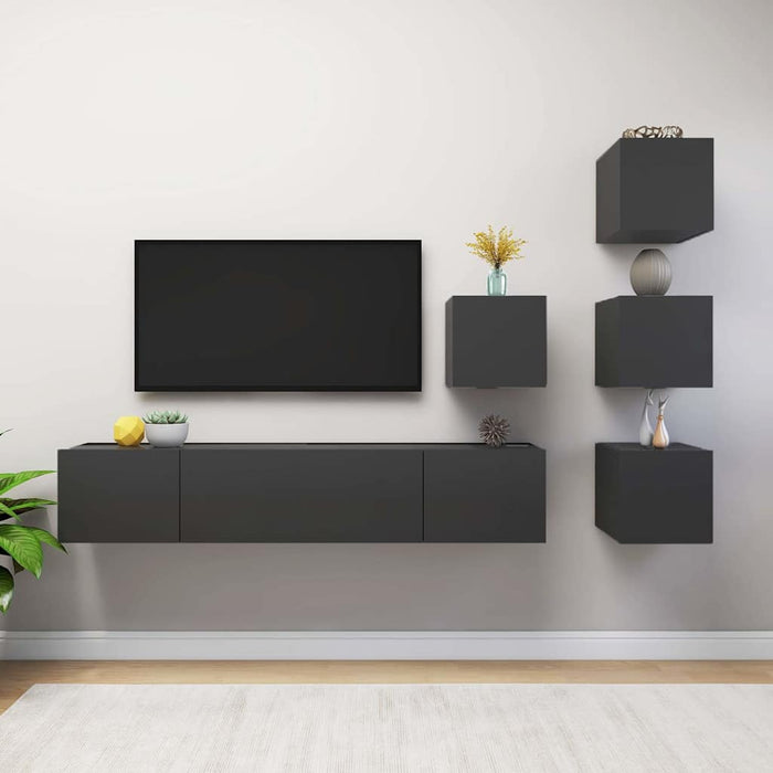 Set dulapuri TV, 6 piese, gri, lemn prelucrat WALTI