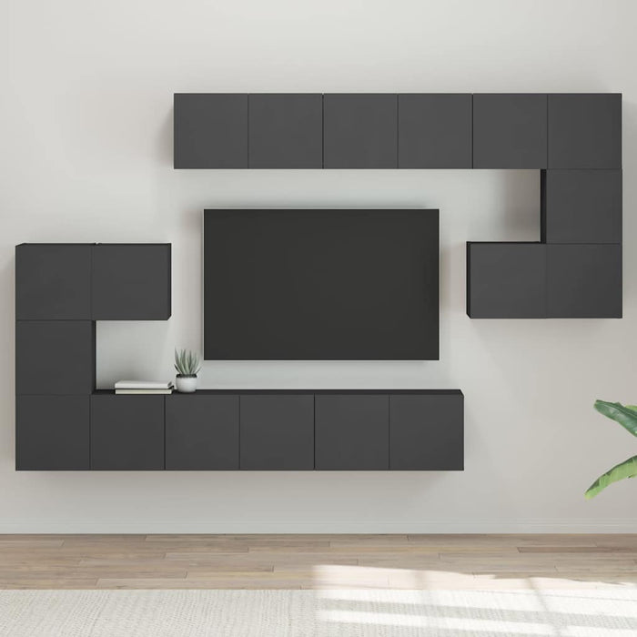 Set dulapuri TV, 10 piese, gri, lemn prelucrat WALTI