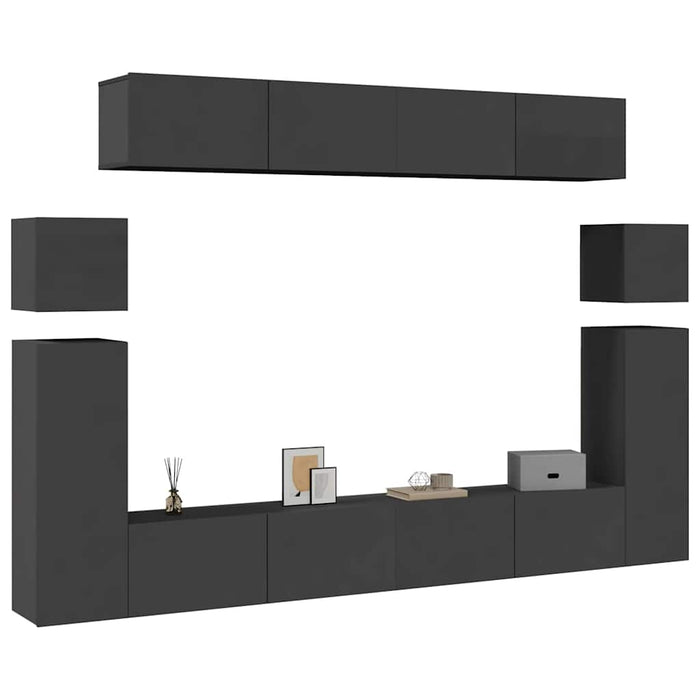 Set dulapuri TV, 8 piese, gri, lemn prelucrat WALTI