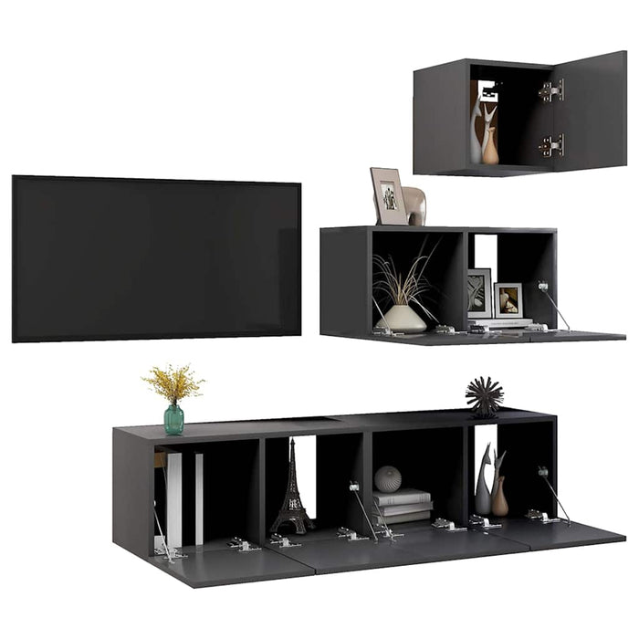 Set dulapuri TV, 4 piese, gri, lemn prelucrat WALTI
