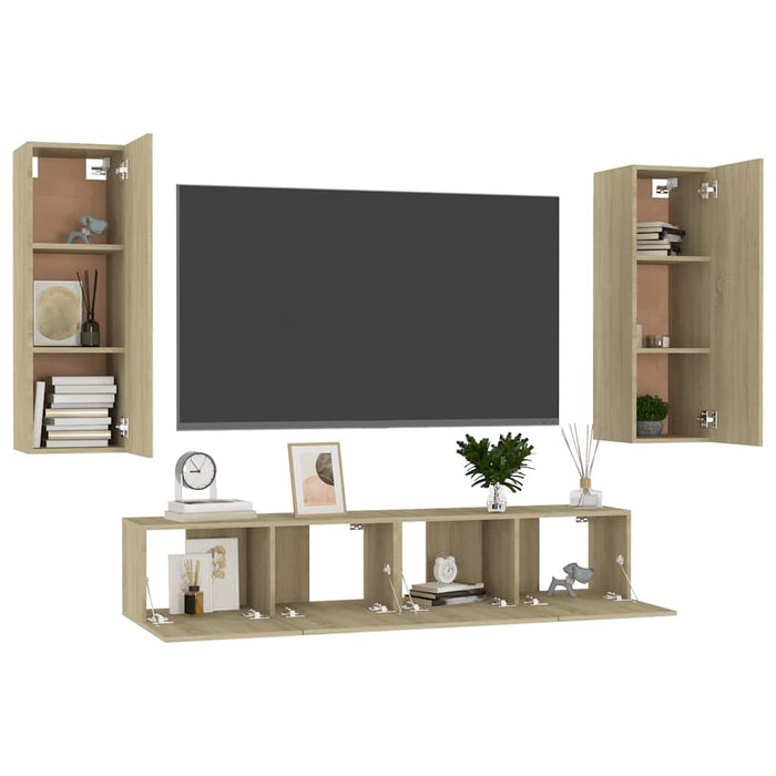 Set de dulapuri TV, 4 piese, stejar sonoma, lemn prelucrat - WALTI WALTI