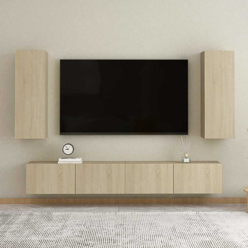 Set de dulapuri TV, 4 piese, stejar sonoma, lemn prelucrat - WALTI WALTI