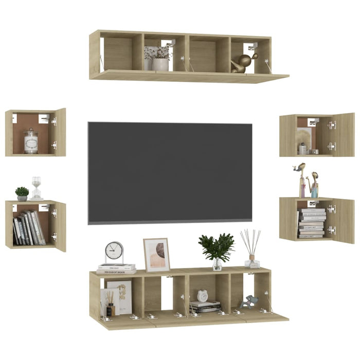 Set de dulapuri TV, 8 piese, stejar sonoma, lemn prelucrat - WALTI WALTI