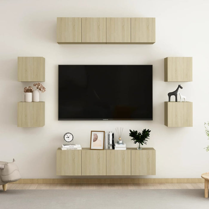 Set de dulapuri TV, 8 piese, stejar sonoma, lemn prelucrat - WALTI WALTI