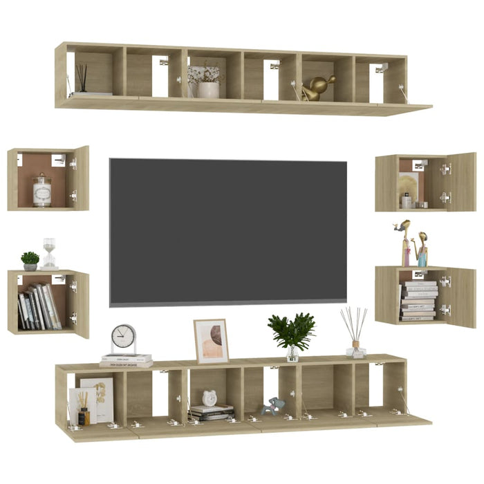 Set de dulapuri TV, 10 piese, stejar sonoma, lemn prelucrat - WALTI WALTI