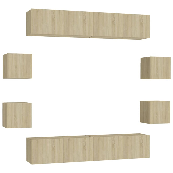 Set de dulapuri TV, 8 piese, stejar sonoma, lemn prelucrat WALTI
