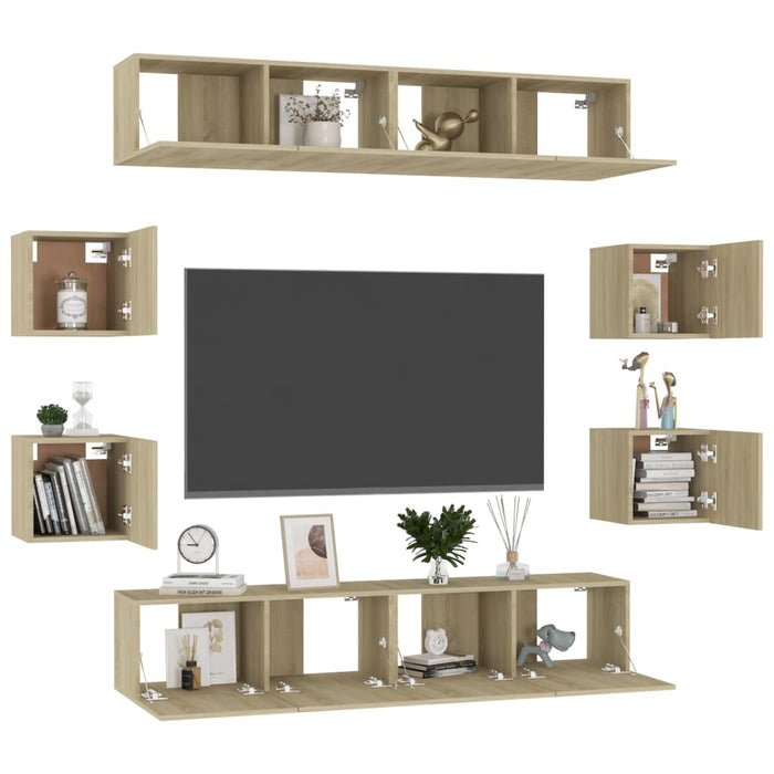 Set de dulapuri TV, 8 piese, stejar sonoma, lemn prelucrat WALTI