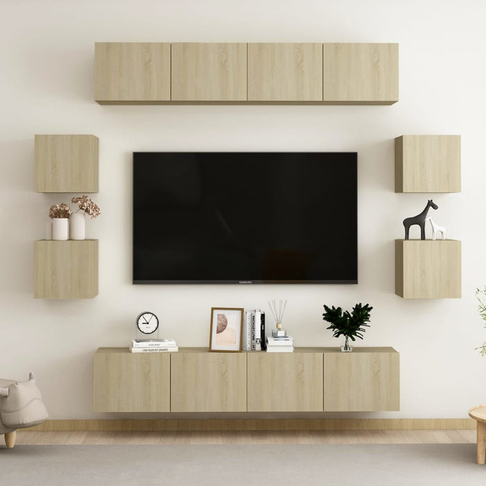 Set de dulapuri TV, 8 piese, stejar sonoma, lemn prelucrat WALTI