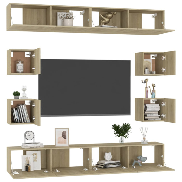 Set de dulapuri TV, 8 piese, stejar sonoma, lemn prelucrat - WALTI WALTI