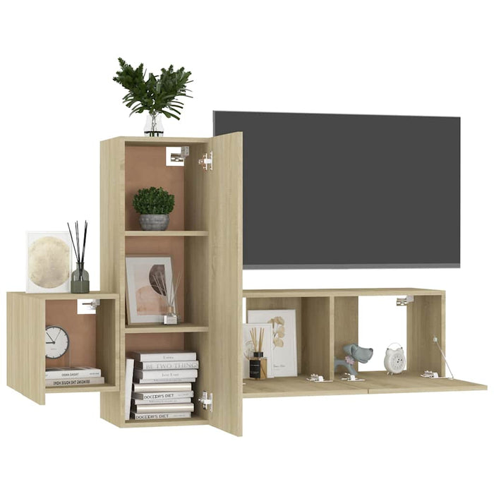 Set de dulapuri TV, 3 piese, stejar sonoma, lemn prelucrat - WALTI WALTI
