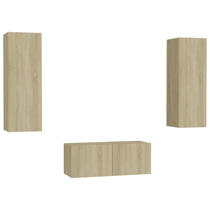Set de dulapuri TV, 3 piese, stejar sonoma, lemn prelucrat WALTI