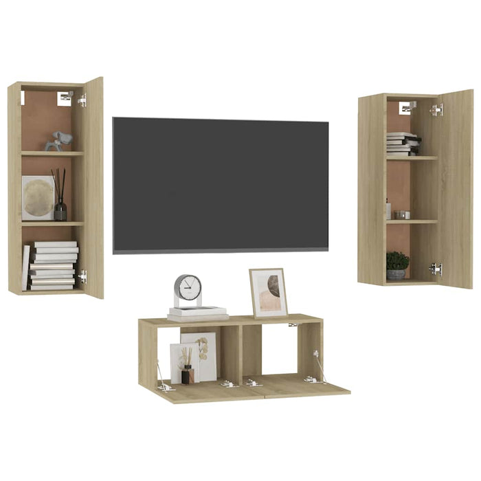 Set de dulapuri TV, 3 piese, stejar sonoma, lemn prelucrat WALTI