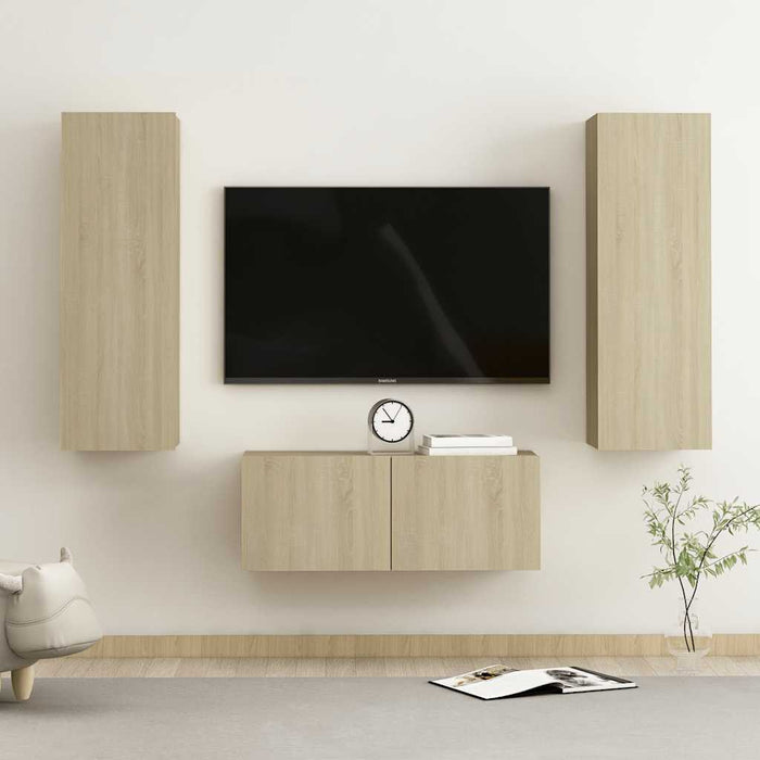 Set de dulapuri TV, 3 piese, stejar sonoma, lemn prelucrat WALTI