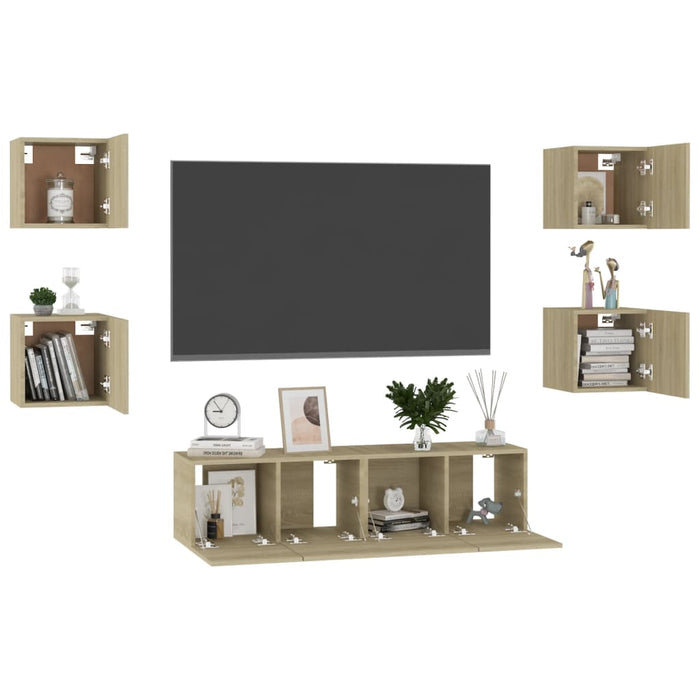 Set de dulapuri TV, 6 piese, stejar sonoma, lemn prelucrat - WALTI WALTI