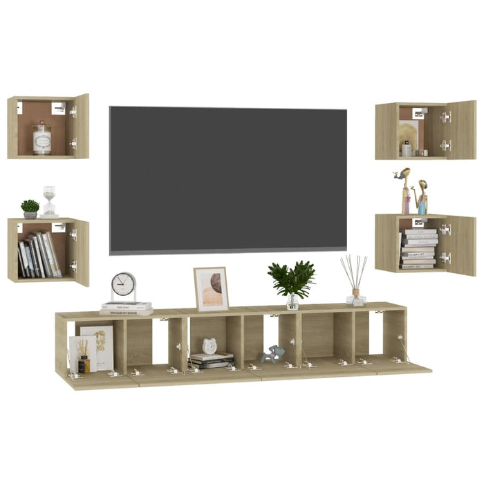 Set de dulapuri TV, 7 piese, stejar sonoma, lemn prelucrat - WALTI WALTI