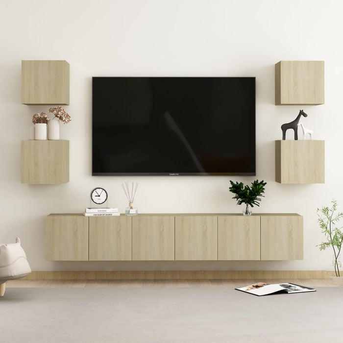 Set de dulapuri TV, 7 piese, stejar sonoma, lemn prelucrat - WALTI WALTI