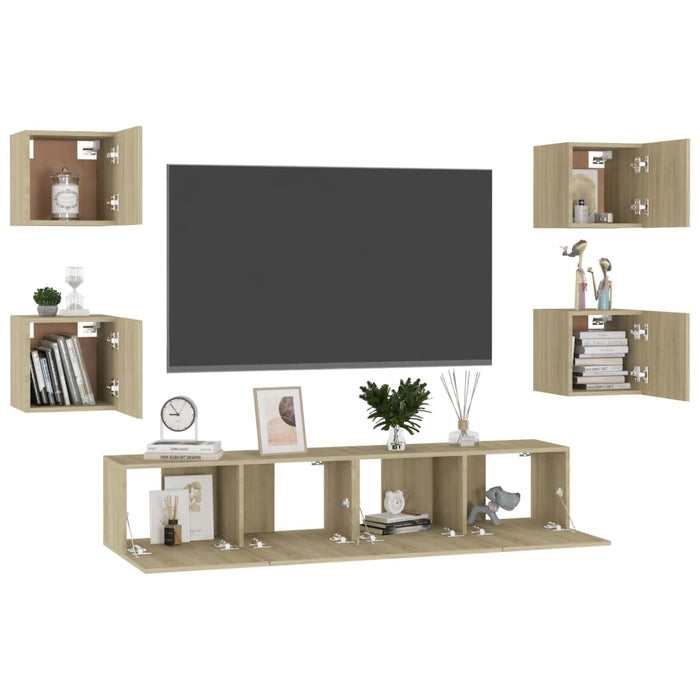 Set de dulapuri TV, 6 piese, stejar sonoma, lemn prelucrat - WALTI WALTI