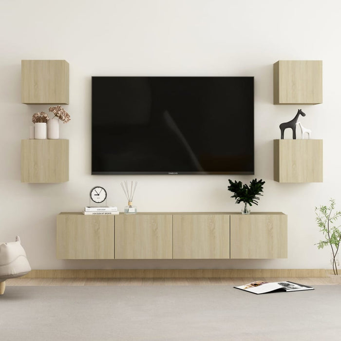 Set de dulapuri TV, 6 piese, stejar sonoma, lemn prelucrat - WALTI WALTI