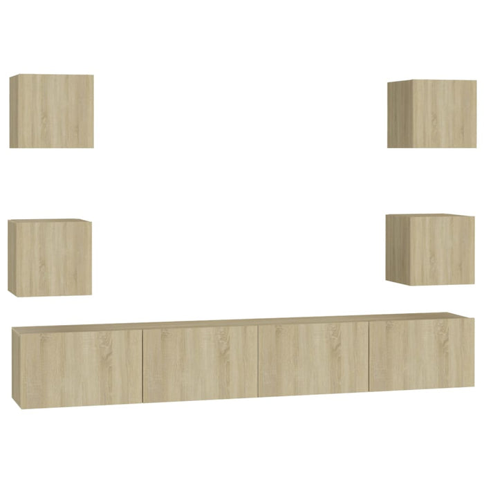 Set de dulapuri TV, 6 piese, stejar sonoma, lemn prelucrat WALTI