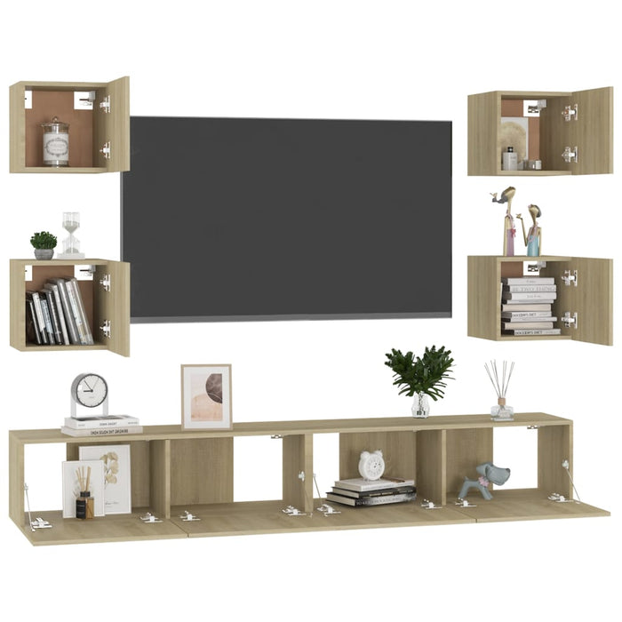 Set de dulapuri TV, 6 piese, stejar sonoma, lemn prelucrat WALTI