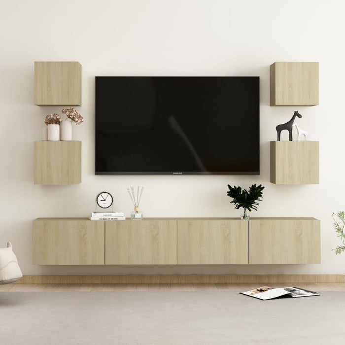 Set de dulapuri TV, 6 piese, stejar sonoma, lemn prelucrat WALTI