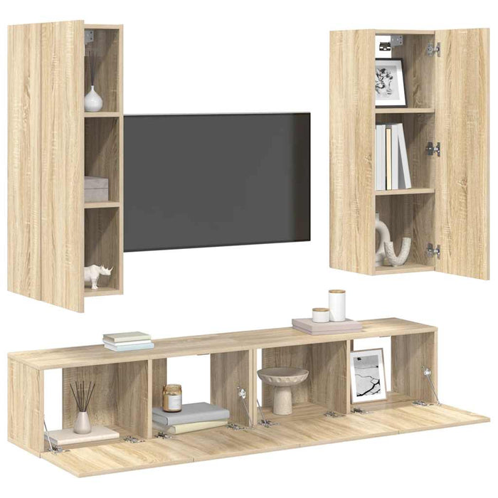 Set de dulapuri TV, 4 piese, stejar sonoma, lemn prelucrat - WALTI WALTI