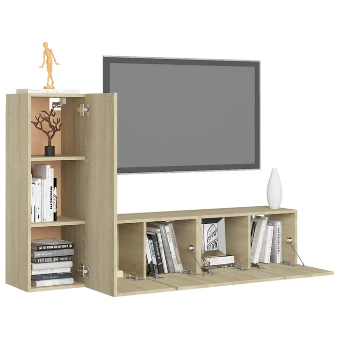 Set de dulapuri TV, 3 piese, stejar sonoma, lemn prelucrat WALTI