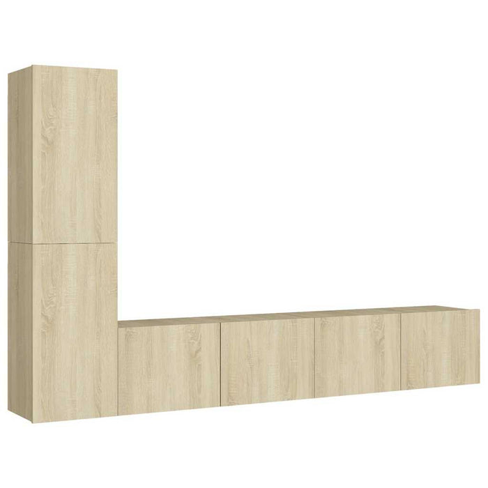 Set de dulapuri TV, 4 piese, stejar sonoma, lemn prelucrat WALTI