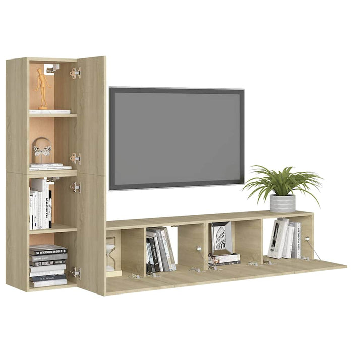 Set de dulapuri TV, 4 piese, stejar sonoma, lemn prelucrat WALTI