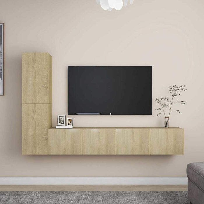 Set de dulapuri TV, 4 piese, stejar sonoma, lemn prelucrat WALTI