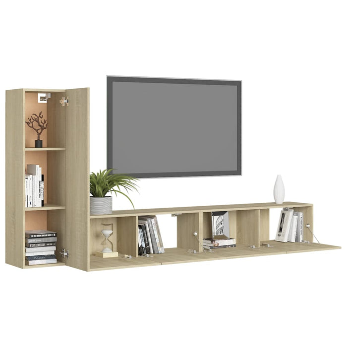 Set de dulapuri TV, 3 piese, stejar sonoma, lemn prelucrat WALTI