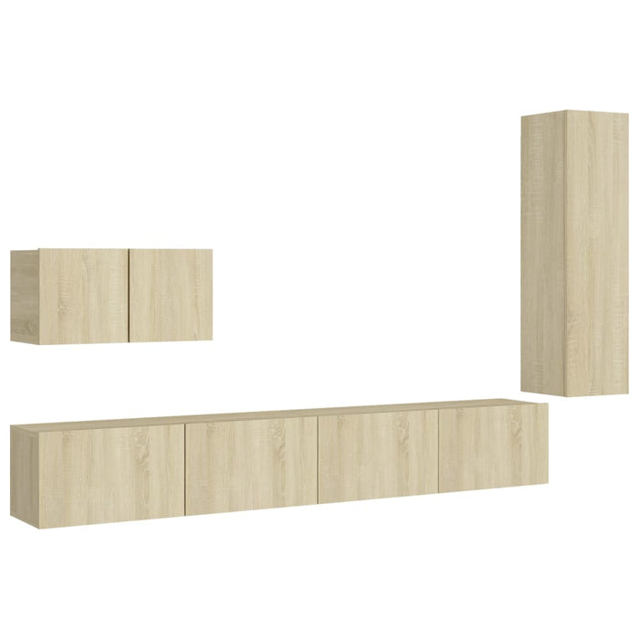 Set de dulapuri TV, 4 piese, stejar sonoma, lemn prelucrat WALTI