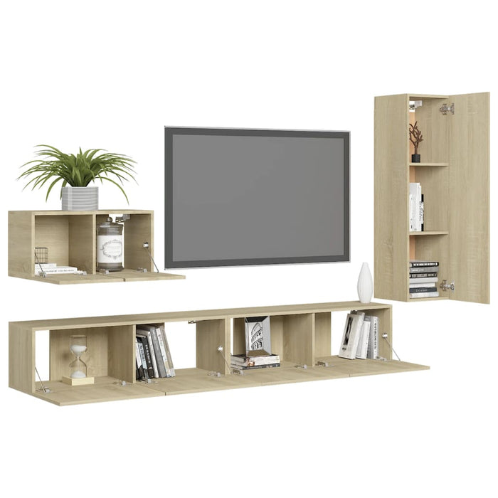 Set de dulapuri TV, 4 piese, stejar sonoma, lemn prelucrat WALTI