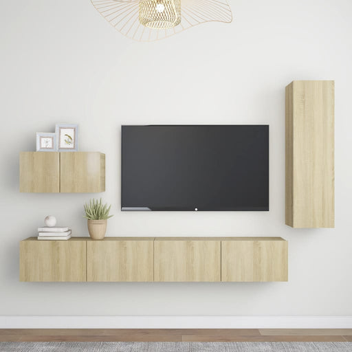Set de dulapuri TV, 4 piese, stejar sonoma, lemn prelucrat - WALTI WALTI