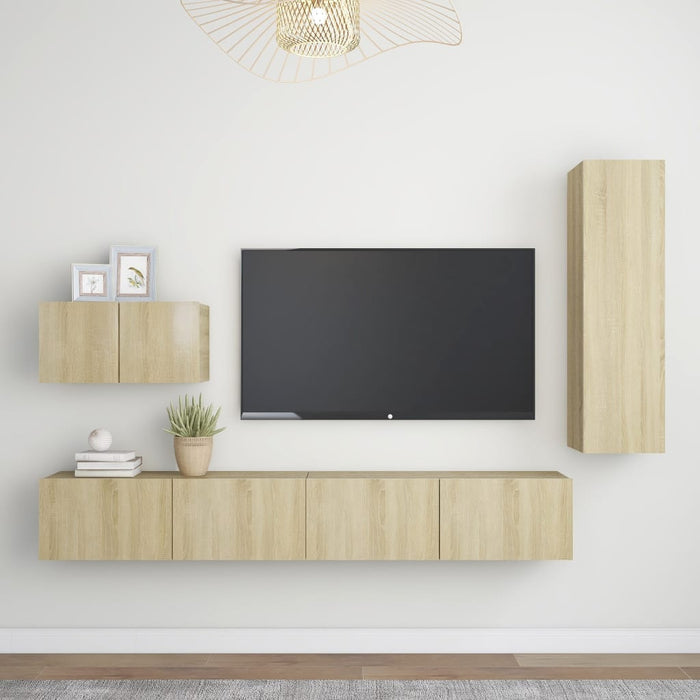 Set de dulapuri TV, 4 piese, stejar sonoma, lemn prelucrat WALTI